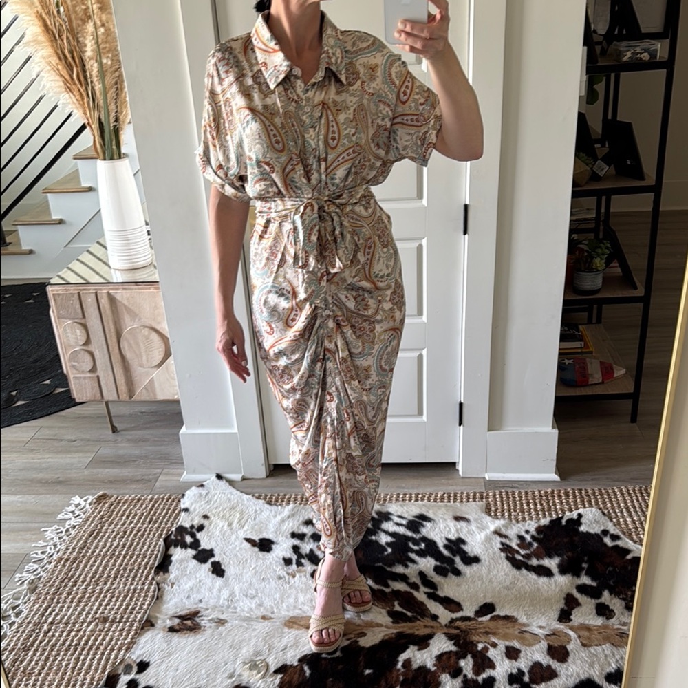 NWT mittoshop Paisley Print Tie-Waist Collared Dress Size Medium